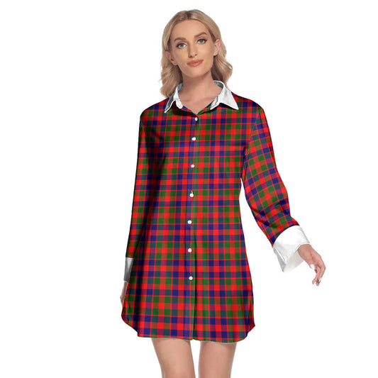 Gow Modern Tartan Plaid Lapel Shirt Dress Long Sleeve