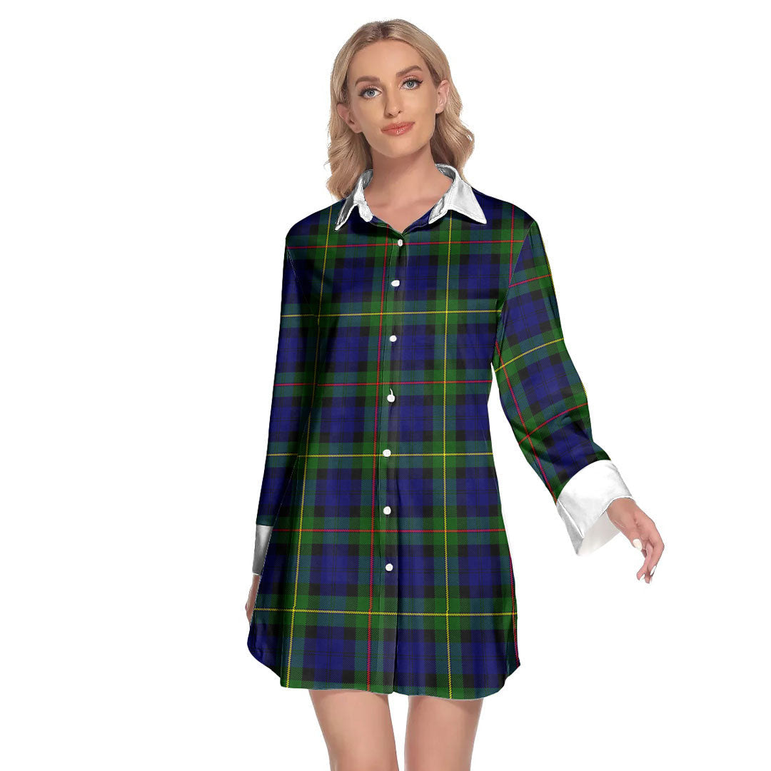 MacEwen Modern Tartan Plaid Lapel Shirt Dress Long Sleeve