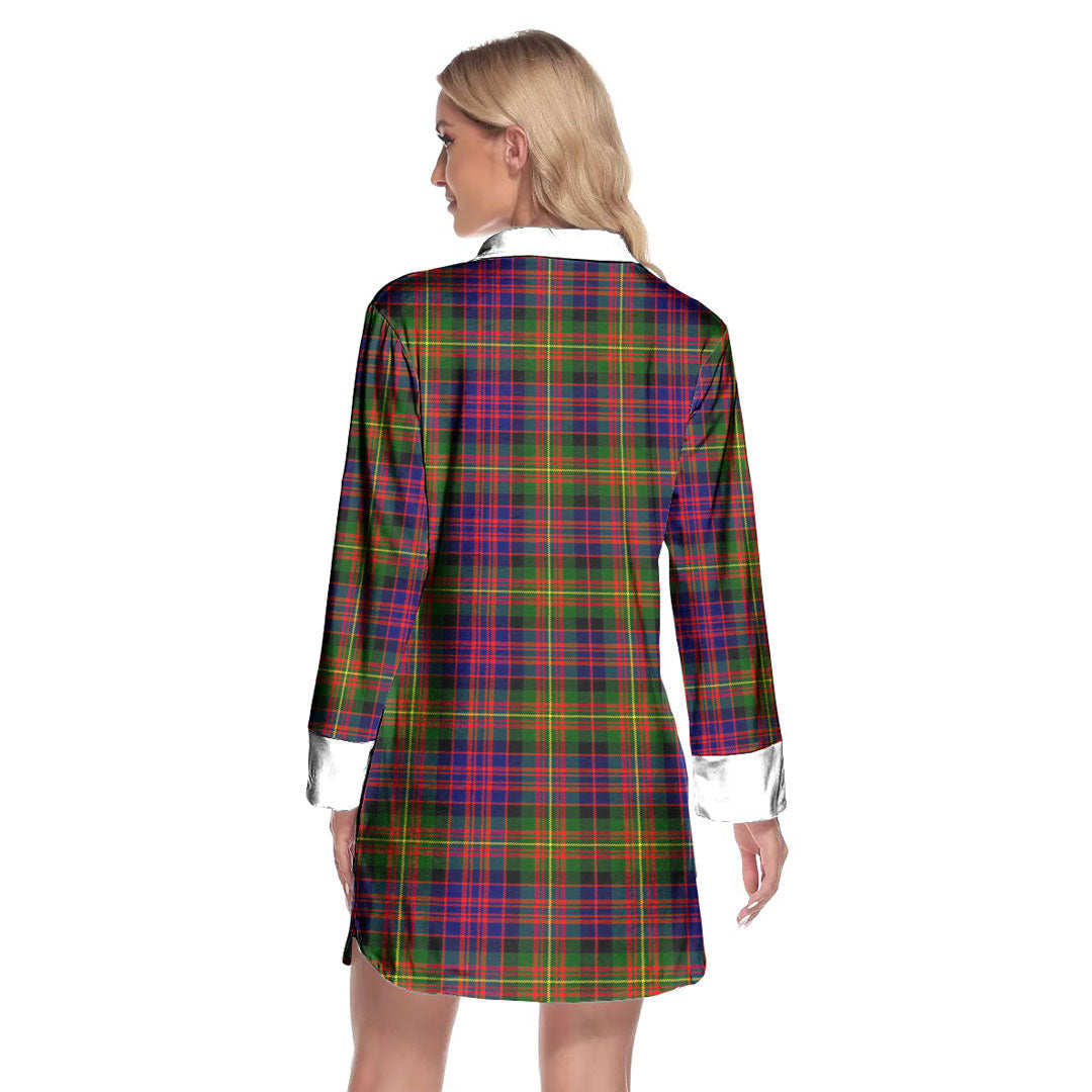 Carnegie Modern Tartan Plaid Lapel Shirt Dress Long Sleeve