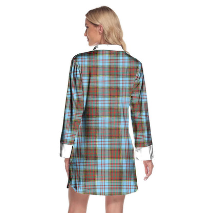 Anderson Ancient Tartan Plaid Lapel Shirt Dress Long Sleeve