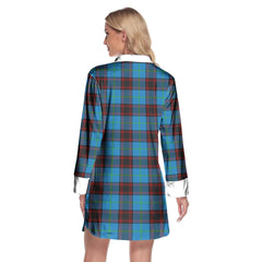 Home Ancient Tartan Plaid Lapel Shirt Dress Long Sleeve