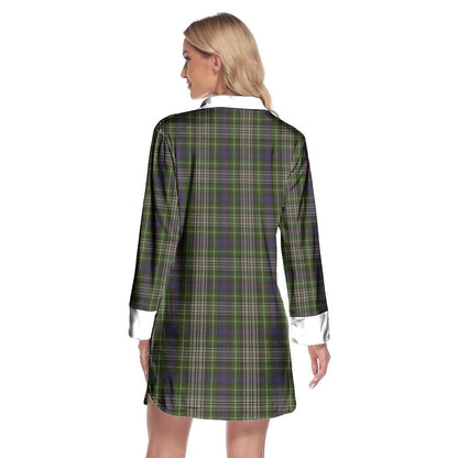 Davidson Tulloch Dress Tartan Plaid Lapel Shirt Dress Long Sleeve