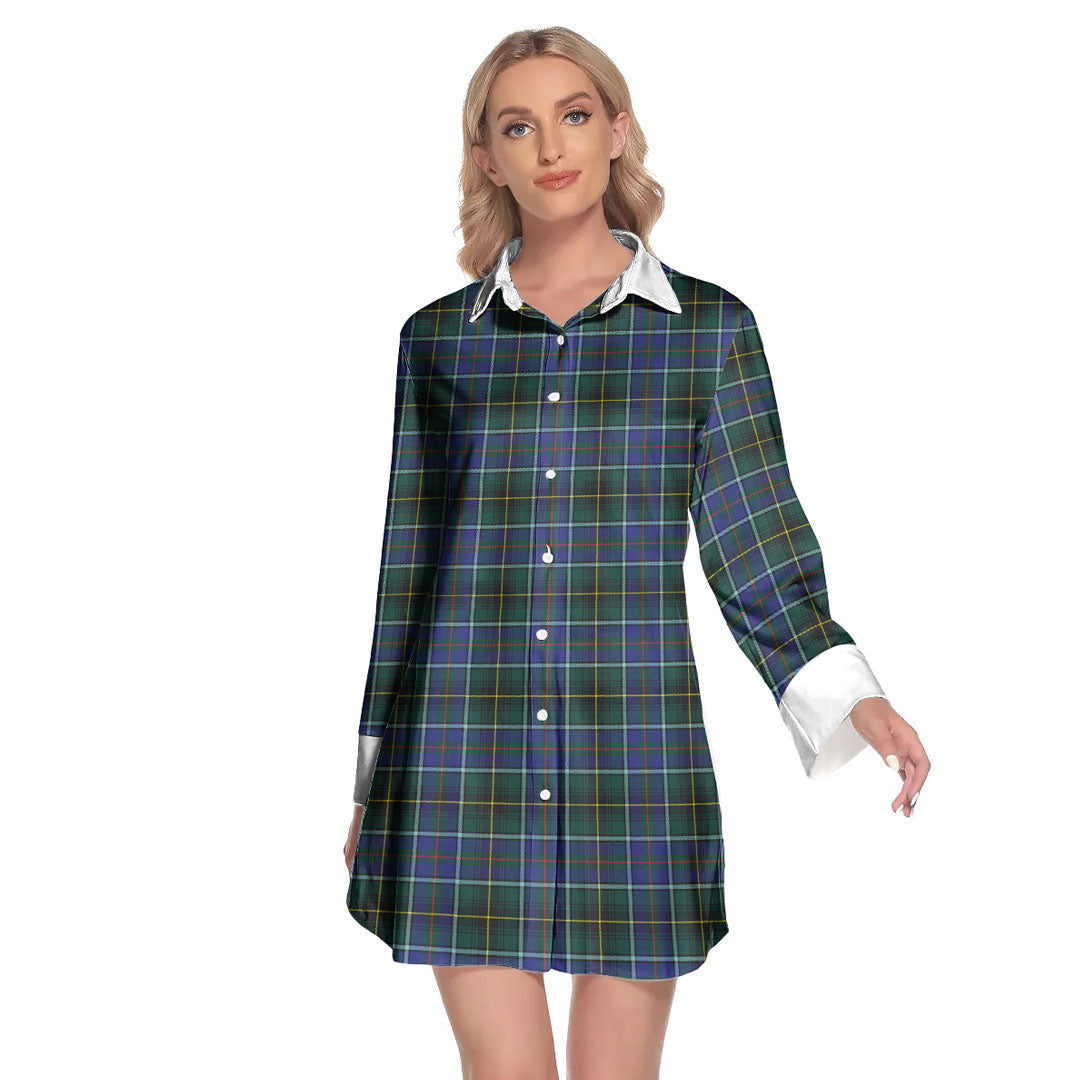 MacInnes Modern Tartan Plaid Lapel Shirt Dress Long Sleeve