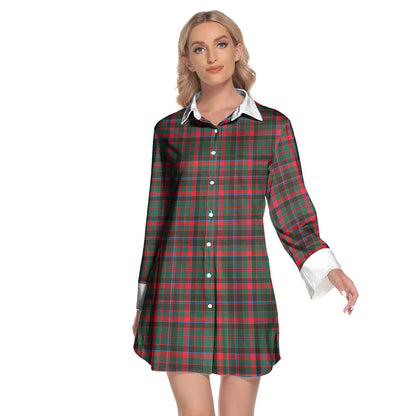 Cumming Hunting Modern Tartan Plaid Lapel Shirt Dress Long Sleeve