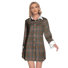 Kennedy Weathered Tartan Plaid Lapel Shirt Dress Long Sleeve