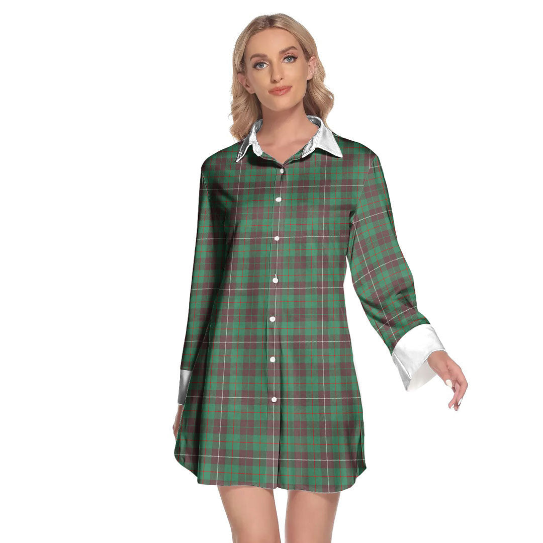 MacKinnon Hunting Ancient Tartan Plaid Lapel Shirt Dress Long Sleeve