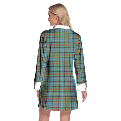 Paisley District Tartan Plaid Lapel Shirt Dress Long Sleeve