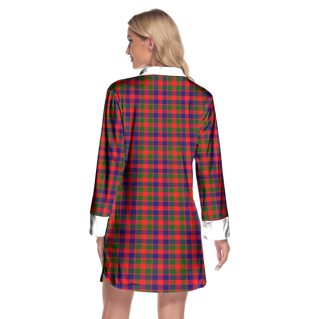 Gow Modern Tartan Plaid Lapel Shirt Dress Long Sleeve