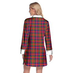 Gow Modern Tartan Plaid Lapel Shirt Dress Long Sleeve