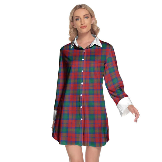 Lindsay Modern Tartan Plaid Lapel Shirt Dress Long Sleeve