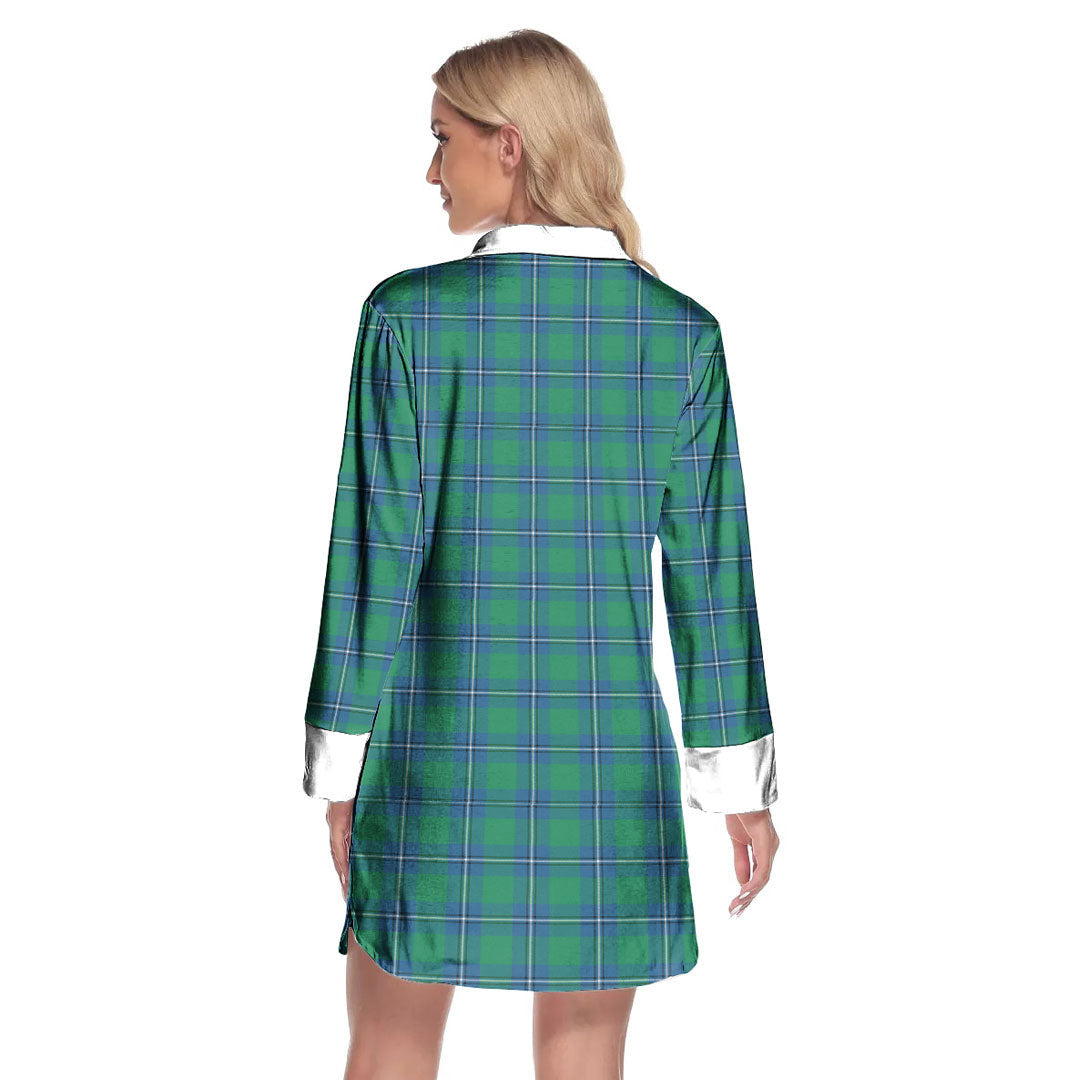 Irvine Ancient Tartan Plaid Lapel Shirt Dress Long Sleeve