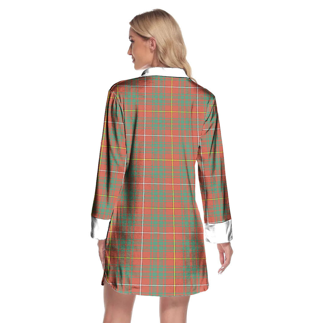 Bruce Ancient Tartan Plaid Lapel Shirt Dress Long Sleeve