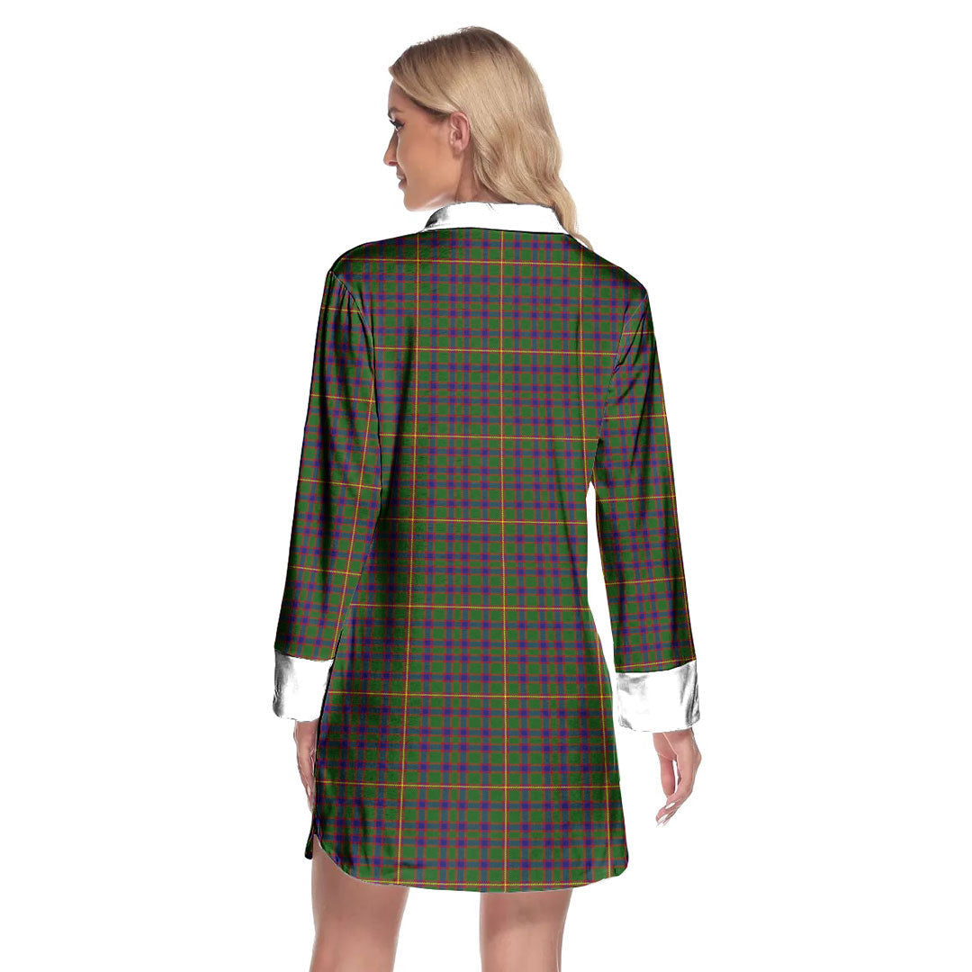 Hall Tartan Plaid Lapel Shirt Dress Long Sleeve