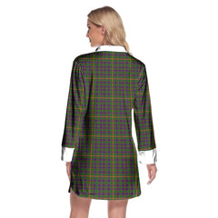 Hall Tartan Plaid Lapel Shirt Dress Long Sleeve