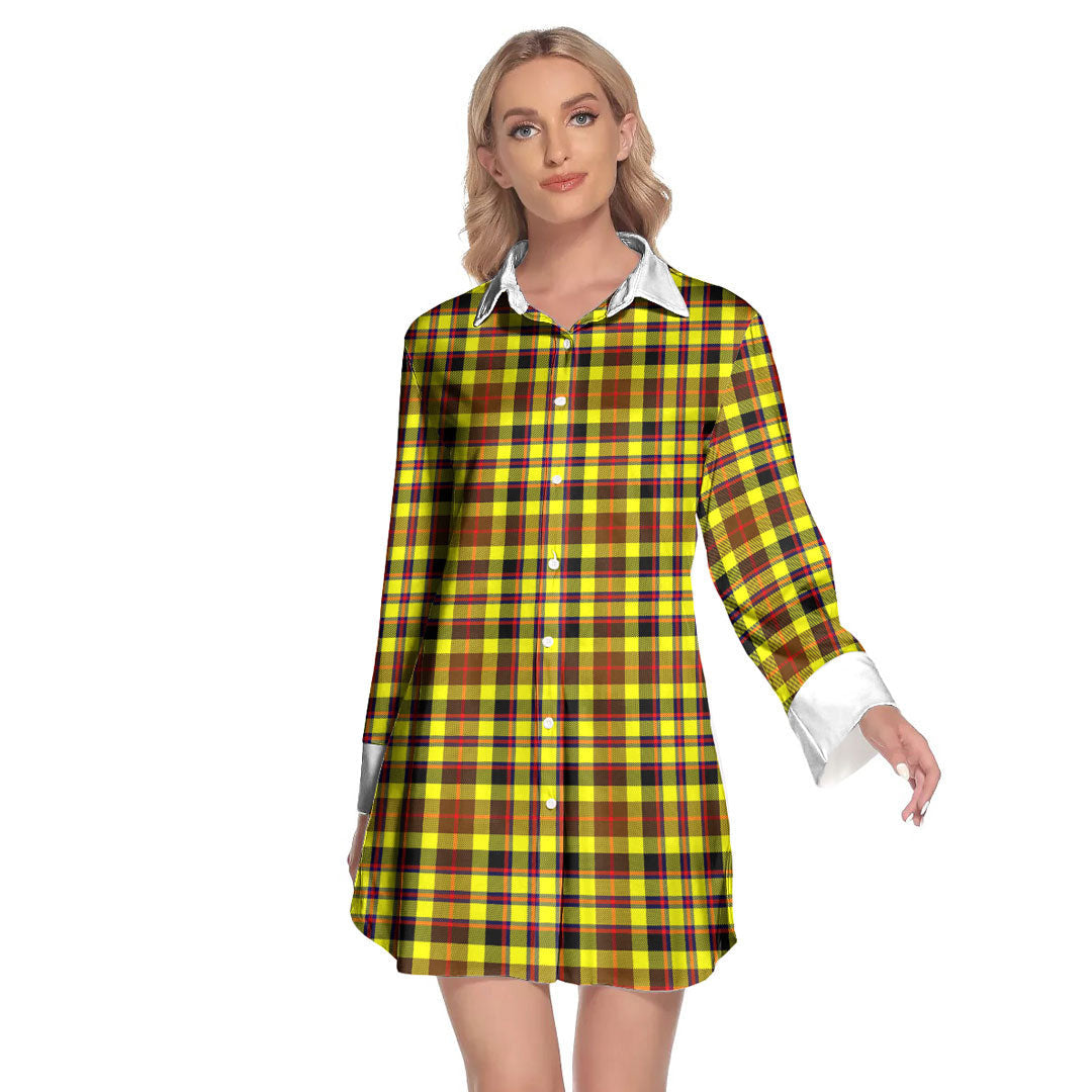 Jardine Tartan Plaid Lapel Shirt Dress Long Sleeve