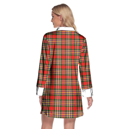 MacGill Modern Tartan Plaid Lapel Shirt Dress Long Sleeve