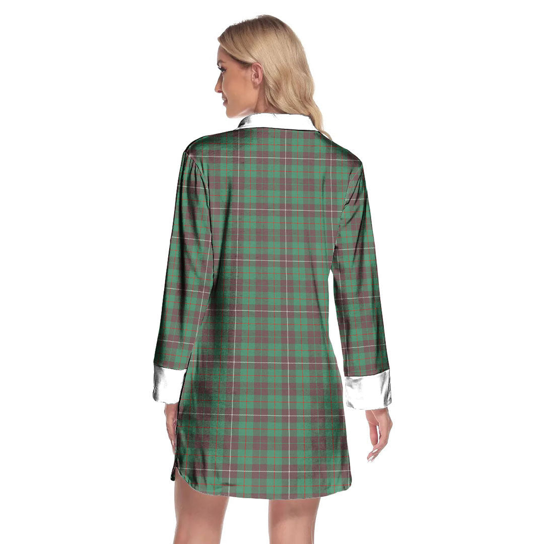 MacKinnon Hunting Ancient Tartan Plaid Lapel Shirt Dress Long Sleeve