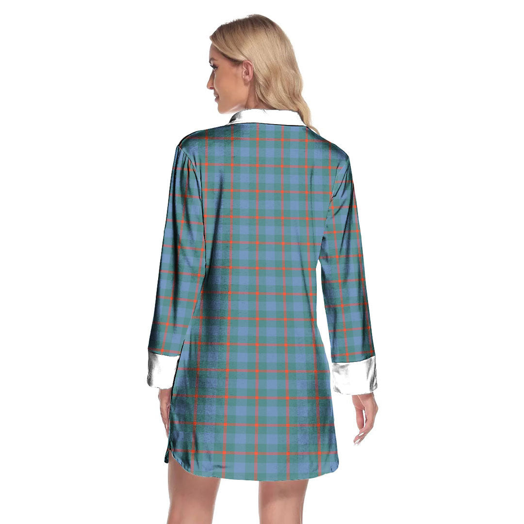 Agnew Ancient Tartan Plaid Lapel Shirt Dress Long Sleeve