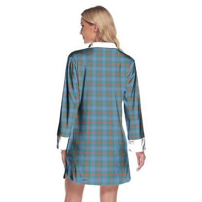 Agnew Ancient Tartan Plaid Lapel Shirt Dress Long Sleeve