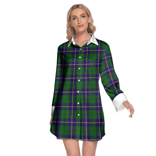 Carmichael Modern Tartan Plaid Lapel Shirt Dress Long Sleeve