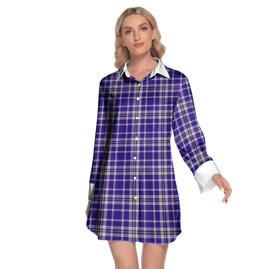 Ochterlony Tartan Plaid Lapel Shirt Dress Long Sleeve