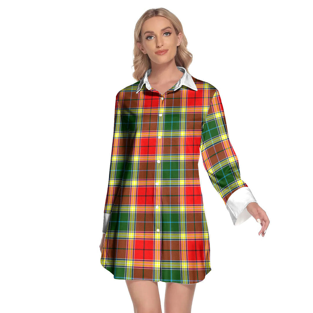 Gibbs Tartan Plaid Lapel Shirt Dress Long Sleeve