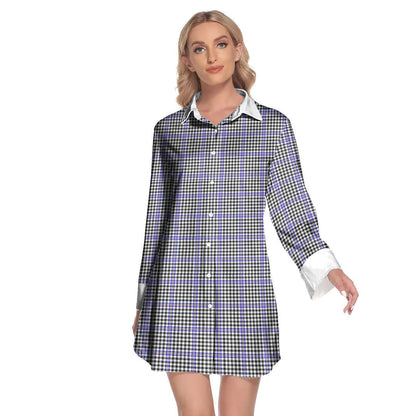 Sir Walter Scott Tartan Plaid Lapel Shirt Dress Long Sleeve