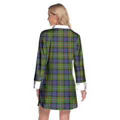 Fergusson Modern Tartan Plaid Lapel Shirt Dress Long Sleeve