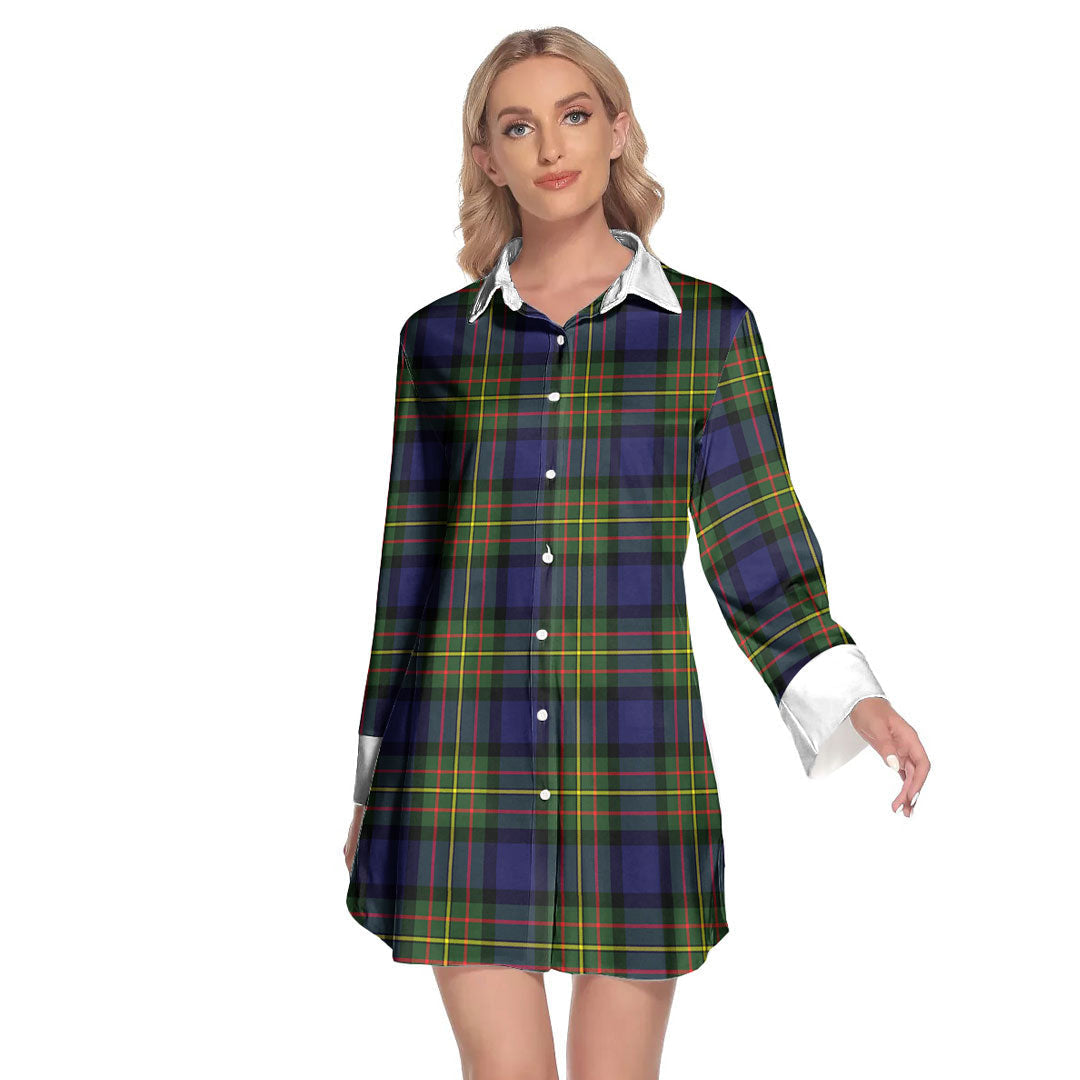 MacLaren Modern Tartan Plaid Lapel Shirt Dress Long Sleeve