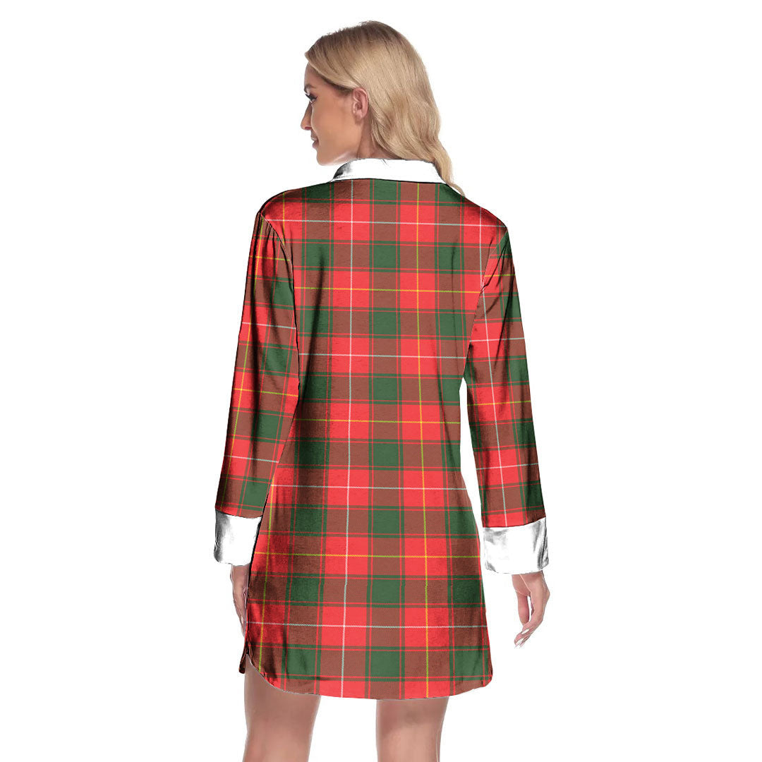 MacFie Tartan Plaid Lapel Shirt Dress Long Sleeve