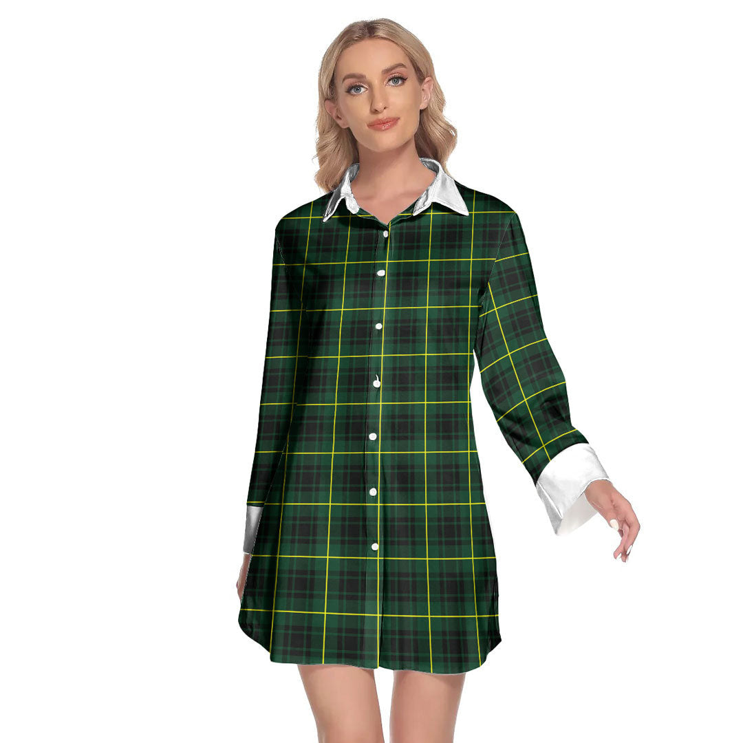 MacArthur Modern Tartan Plaid Lapel Shirt Dress Long Sleeve