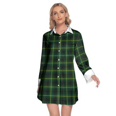 MacArthur Modern Tartan Plaid Lapel Shirt Dress Long Sleeve