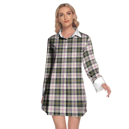 MacPherson Dress Ancient Tartan Plaid Lapel Shirt Dress Long Sleeve