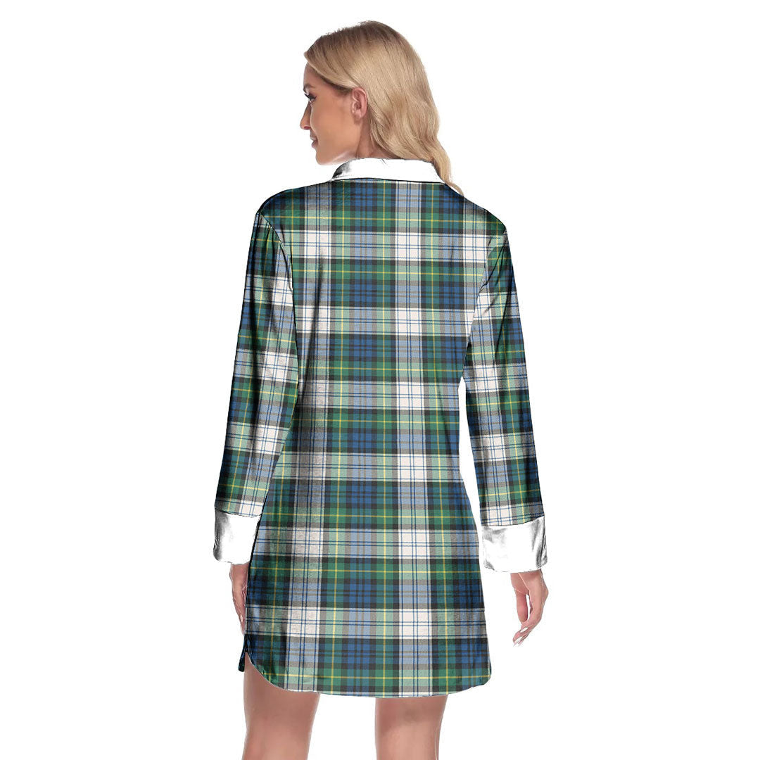 Gordon Dress Ancient Tartan Plaid Lapel Shirt Dress Long Sleeve