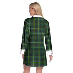 MacArthur Modern Tartan Plaid Lapel Shirt Dress Long Sleeve