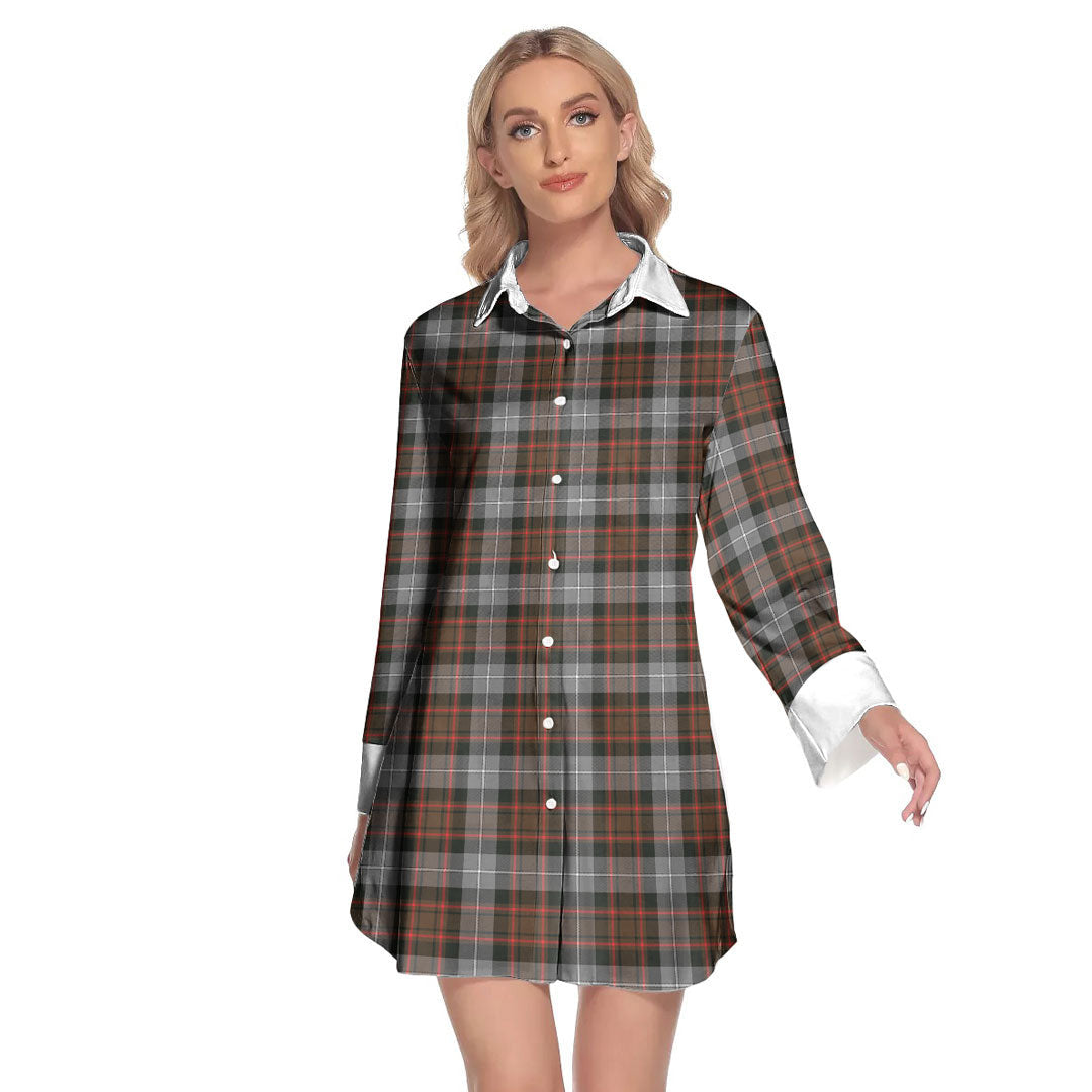 MacRae Hunting Weathered Tartan Plaid Lapel Shirt Dress Long Sleeve