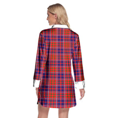 Cameron of Lochiel Modern Tartan Plaid Lapel Shirt Dress Long Sleeve