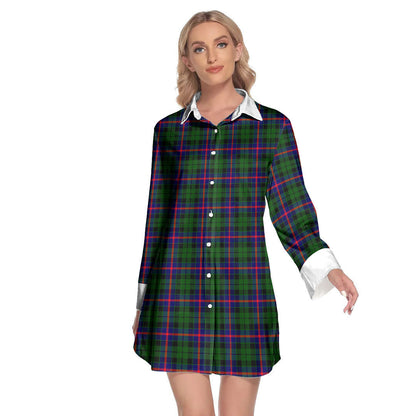 Morrison Modern Tartan Plaid Lapel Shirt Dress Long Sleeve