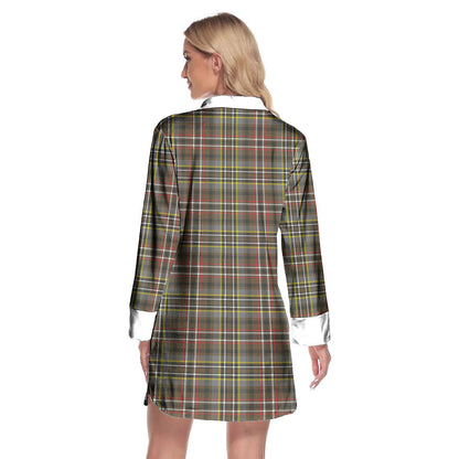 SCOTT GREEN WEATHERED Tartan Plaid Lapel Shirt Dress Long Sleeve