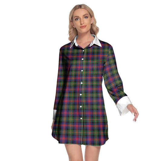 Logan Modern Tartan Plaid Lapel Shirt Dress Long Sleeve