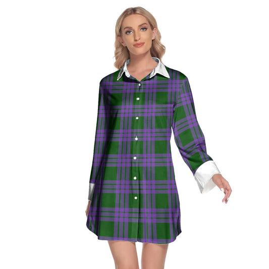 Elphinstone Tartan Plaid Lapel Shirt Dress Long Sleeve