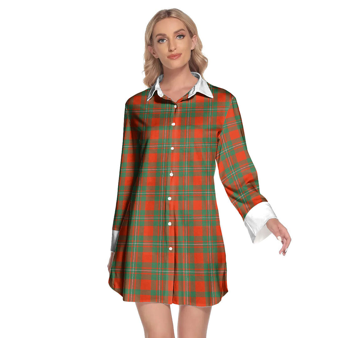 MacGregor Ancient Tartan Plaid Lapel Shirt Dress Long Sleeve