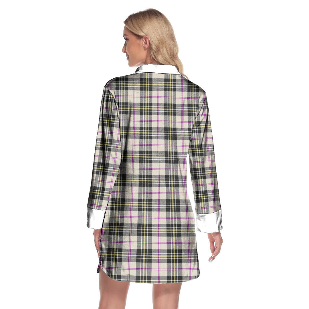 MacPherson Dress Ancient Tartan Plaid Lapel Shirt Dress Long Sleeve