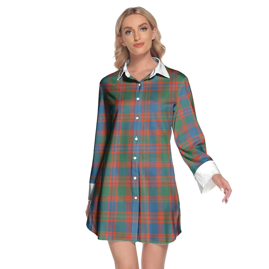 MacIntyre Ancient Tartan Plaid Lapel Shirt Dress Long Sleeve
