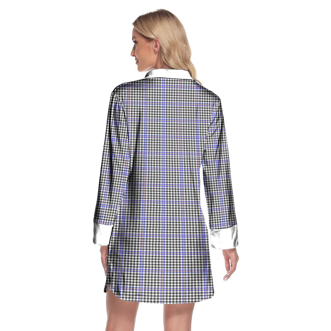 Sir Walter Scott Tartan Plaid Lapel Shirt Dress Long Sleeve