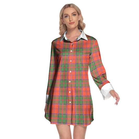 Grant Ancient Tartan Plaid Lapel Shirt Dress Long Sleeve