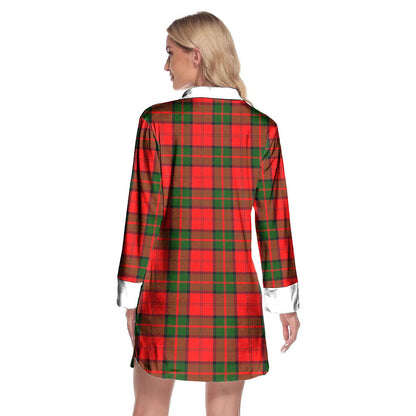 Dunbar Modern Tartan Plaid Lapel Shirt Dress Long Sleeve