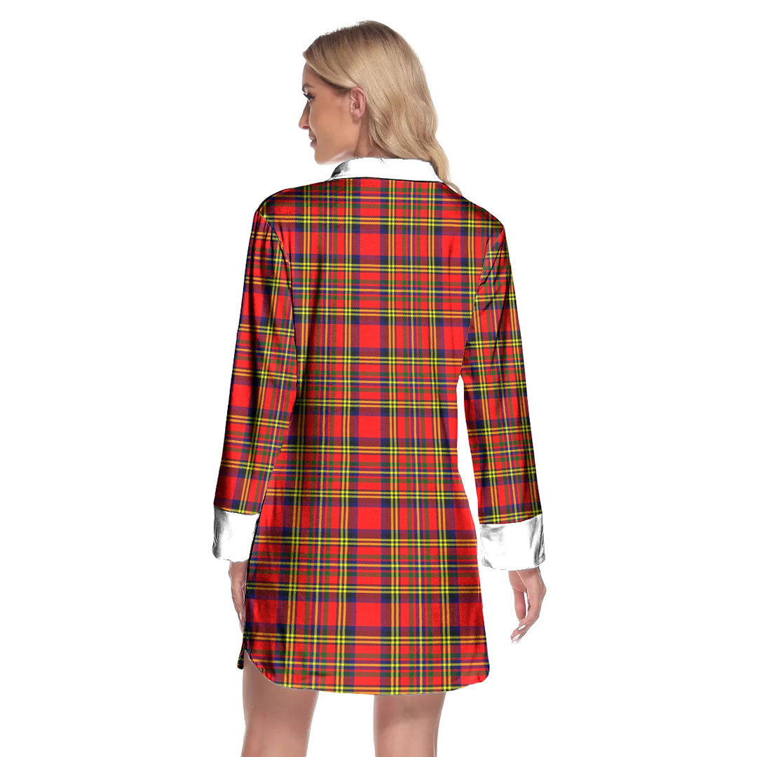 Hepburn Tartan Plaid Lapel Shirt Dress Long Sleeve