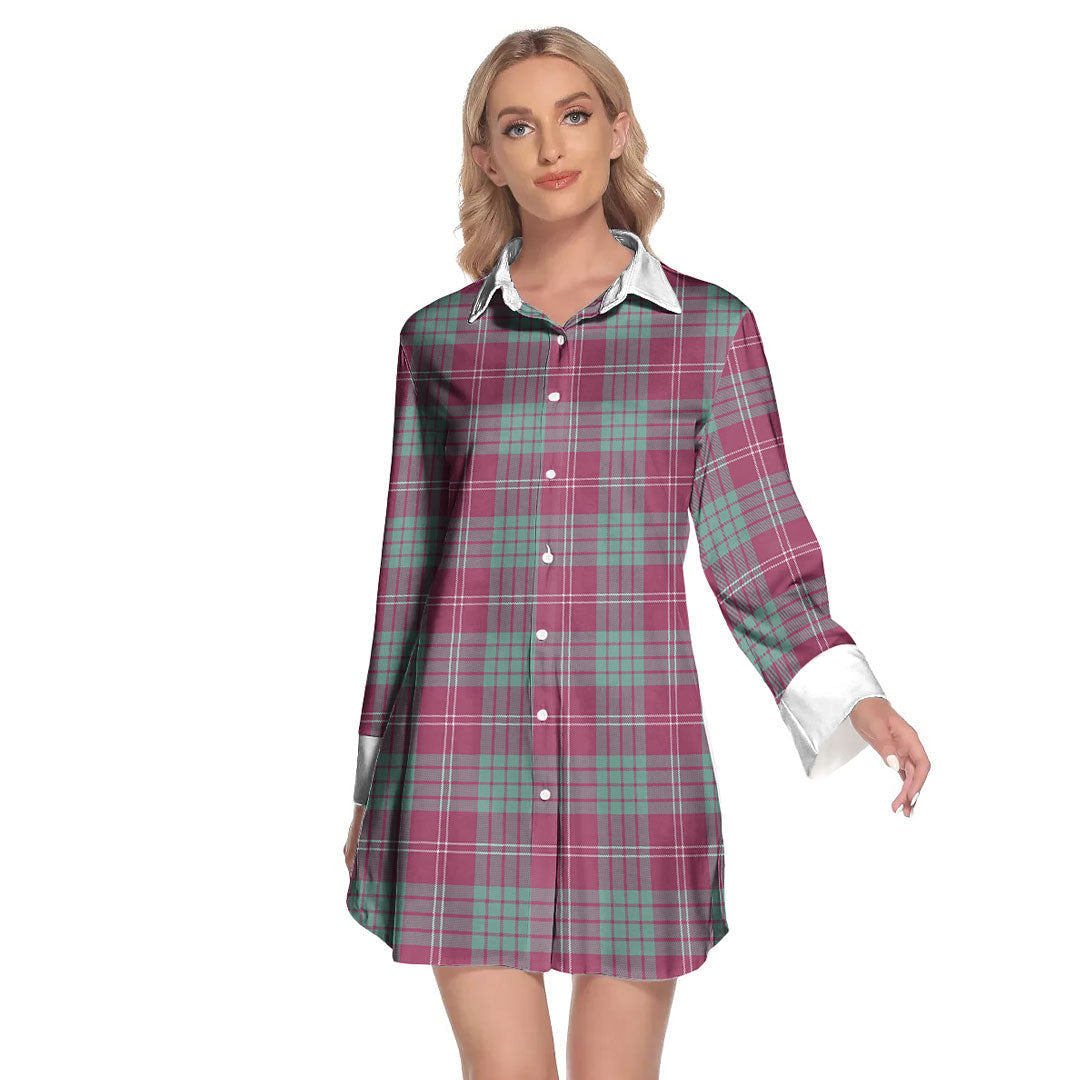 Crawford Ancient Tartan Plaid Lapel Shirt Dress Long Sleeve