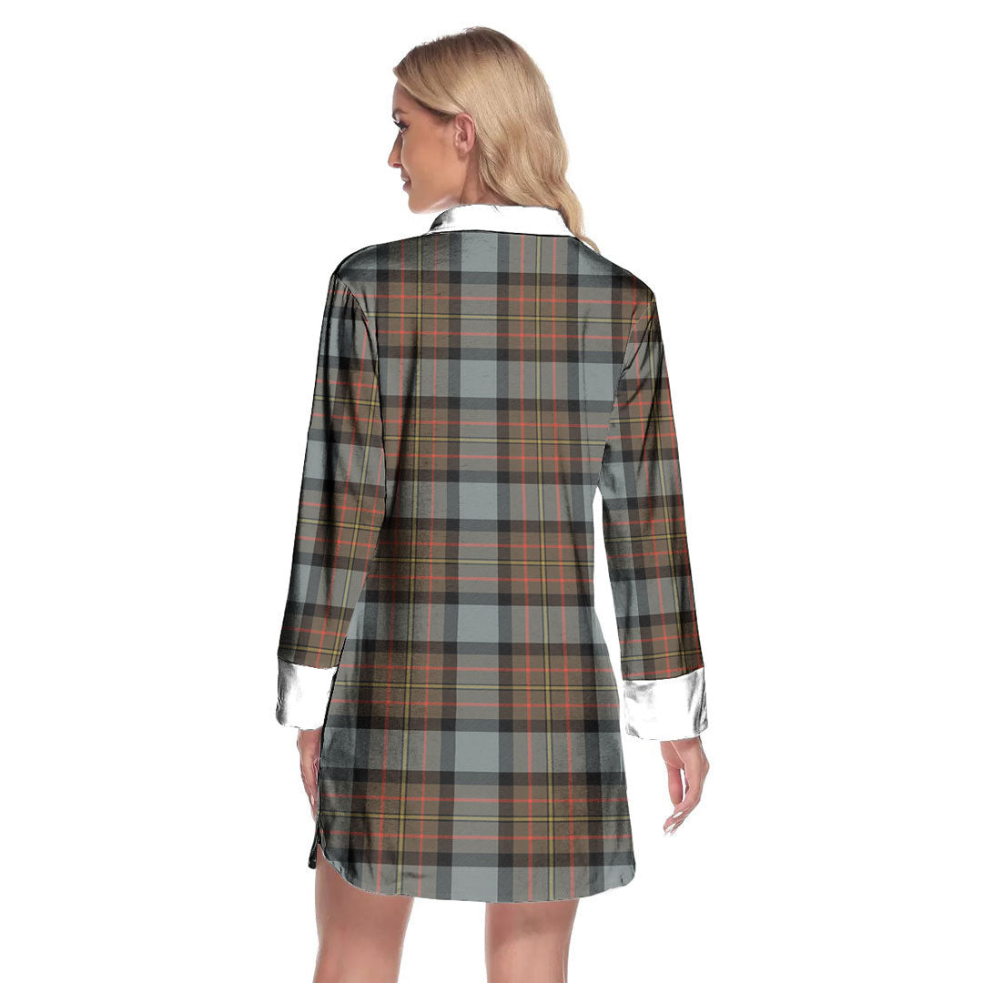 MacLaren Weathered Tartan Plaid Lapel Shirt Dress Long Sleeve